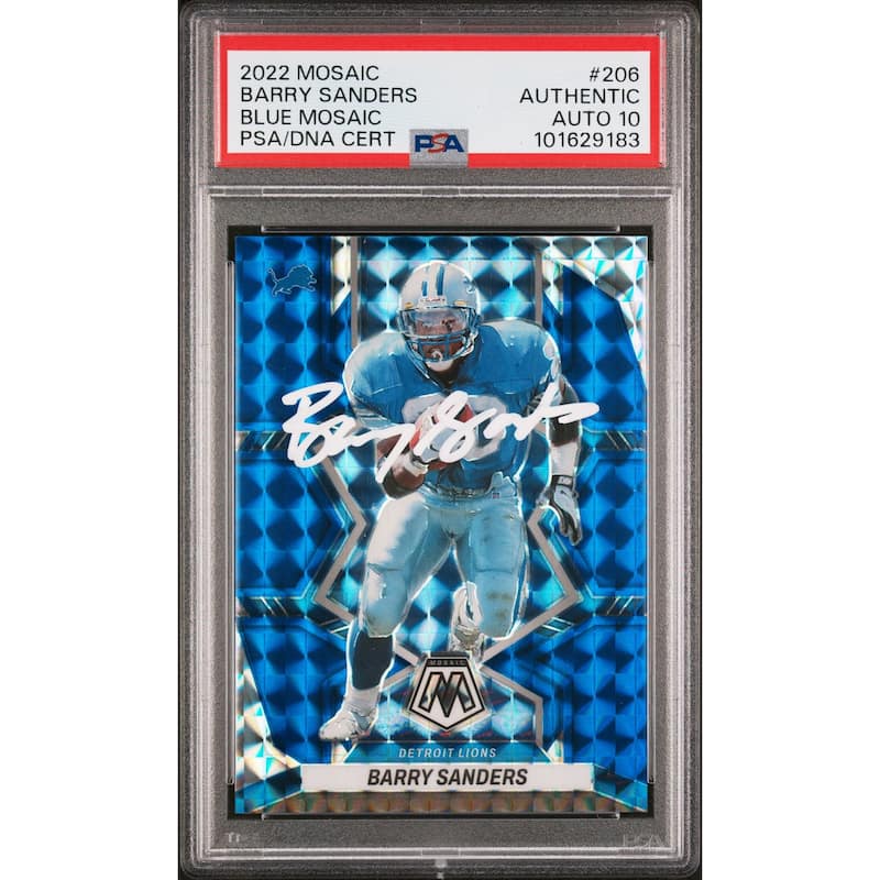 Barry Sanders 2022 Panini Mosaic Blue Card #206 Auto Graded PSA 10 2/99 - 8' x 11'
