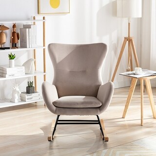 Velvet Fabric Padded Seat Rocking Chair With High Backrest And Armrests ...