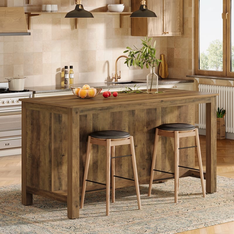 59-Inch Large Farmhouse Kitchen Island with Storage - 27.56" D x 59" W x 35.43" H
