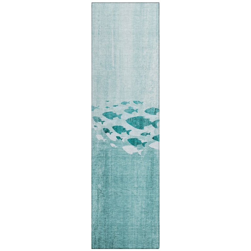 Machine Washable Indoor/ Outdoor Chantille Modern Sea Life Rug