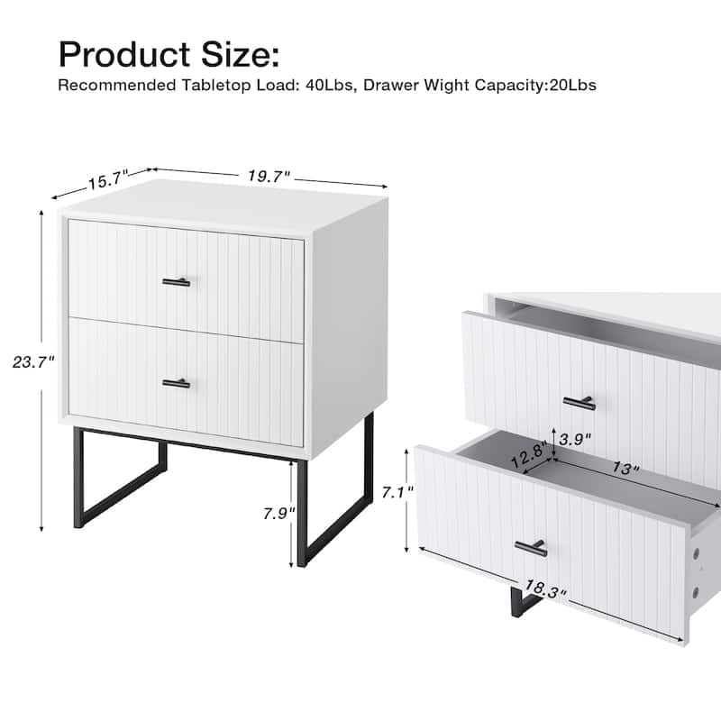 Nightstand Set of 2 with Metal Frame for Bedroom Living Room Bed Side Table