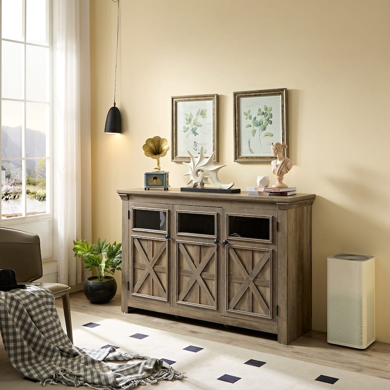 Farmhouse Buffet Cabinet with 3 Cross Doors and Adjustable Shelf for Living Room