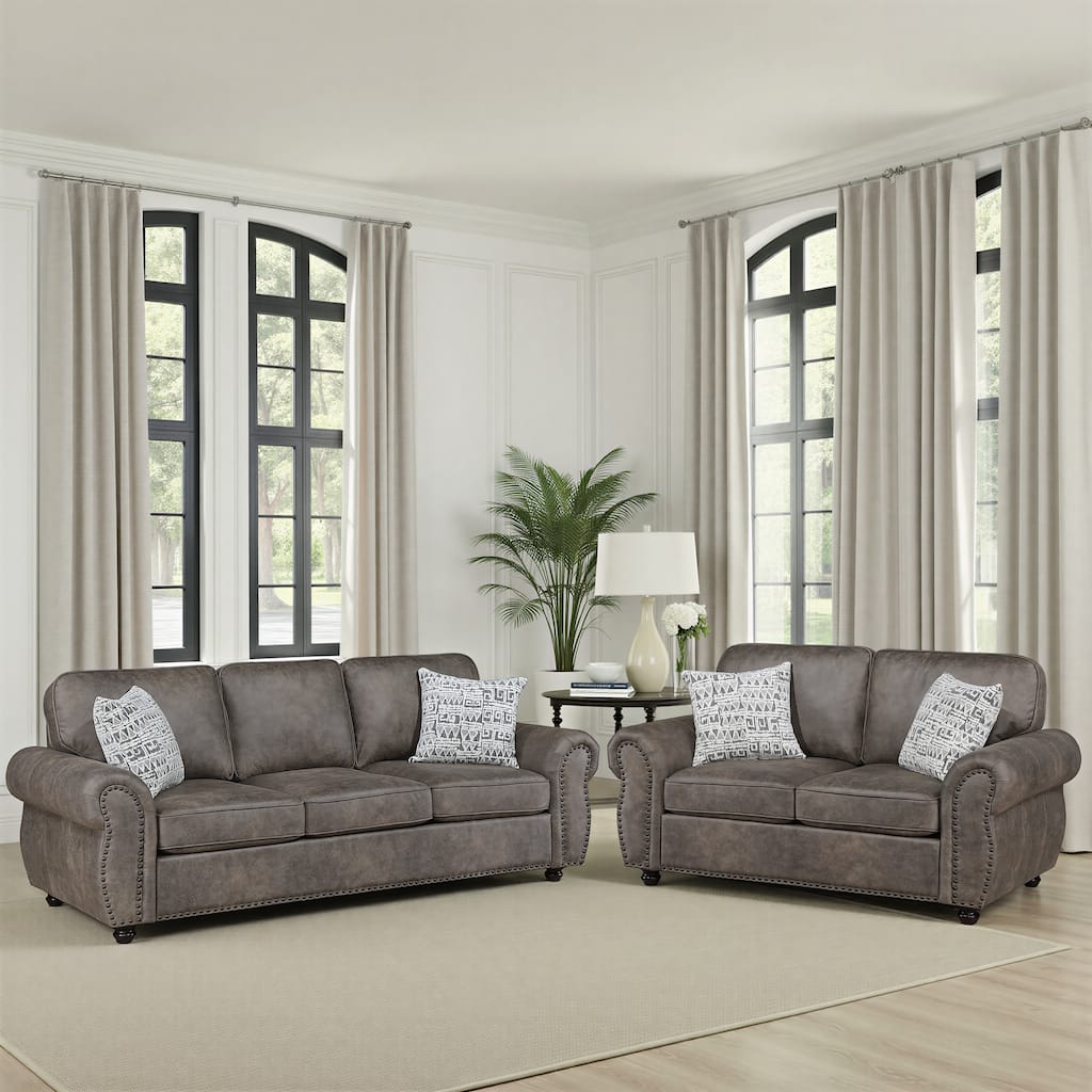 Nook Microfiber 2-Piece Living Room Sofa Sets with Decor Pillows