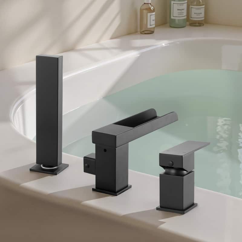 Matte Black Stainless Steel Roman Tub Faucet with Handheld Shower - 6.3 L x 2.8 W x 9.61 H in