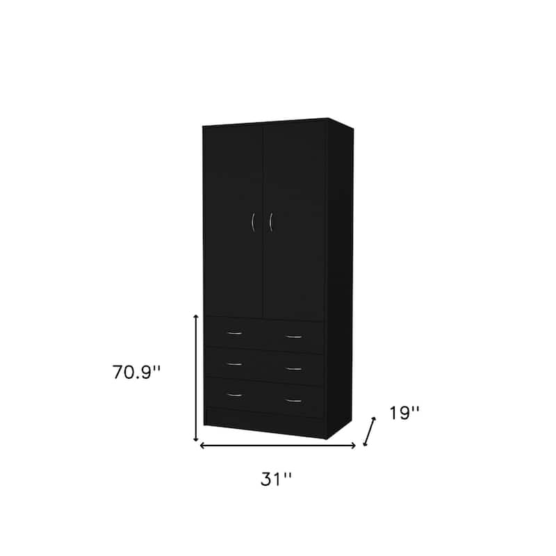 HomeRoots 71" Black Two Door Three Drawer Combo Dresser