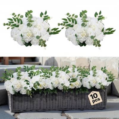 White Silk Rose Flower Balls Set of 10 with Base for Wedding Decor - 17.7 x 17.7 x 7.09 inch