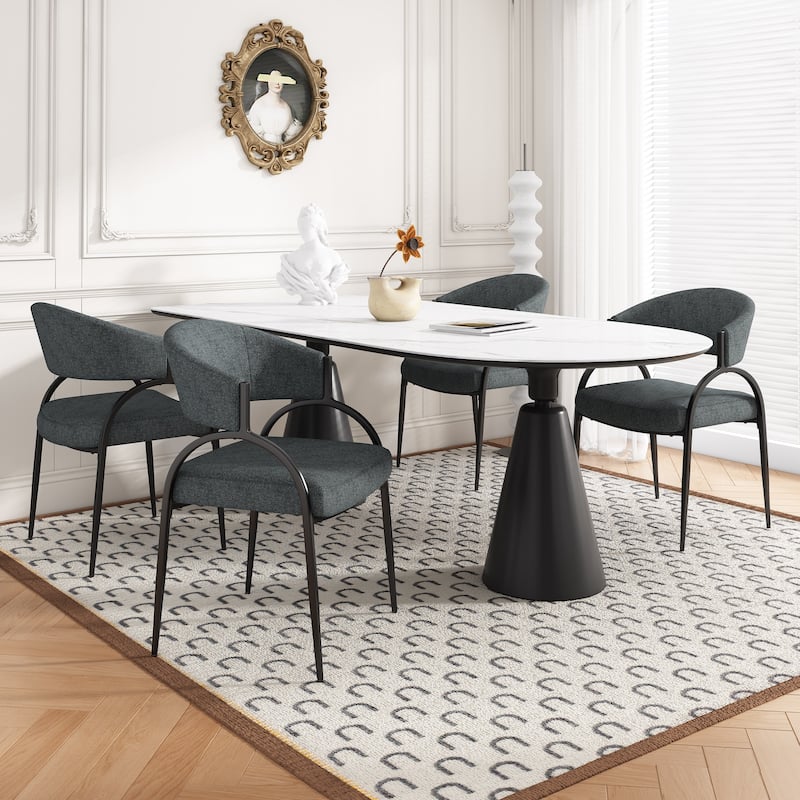 Naci Modern Fabric Dining Chairs With Curved Backrest by Christopher Knight Home - Green-Set of 4