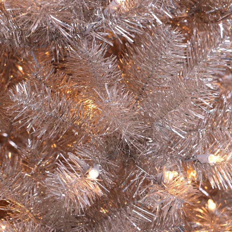 Puleo International 6.5' Pre-Lit Rose Gold Artificial Tree - Green