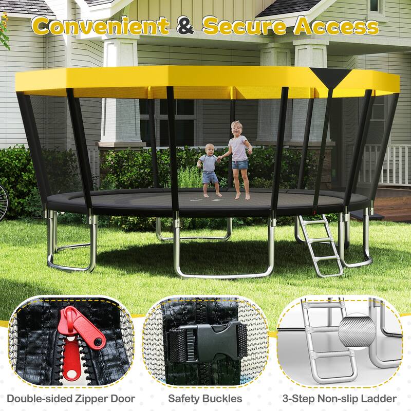 Gymax 16 FT Outdoor Trampoline w/Non-Slip Ladder Enclosure Net &