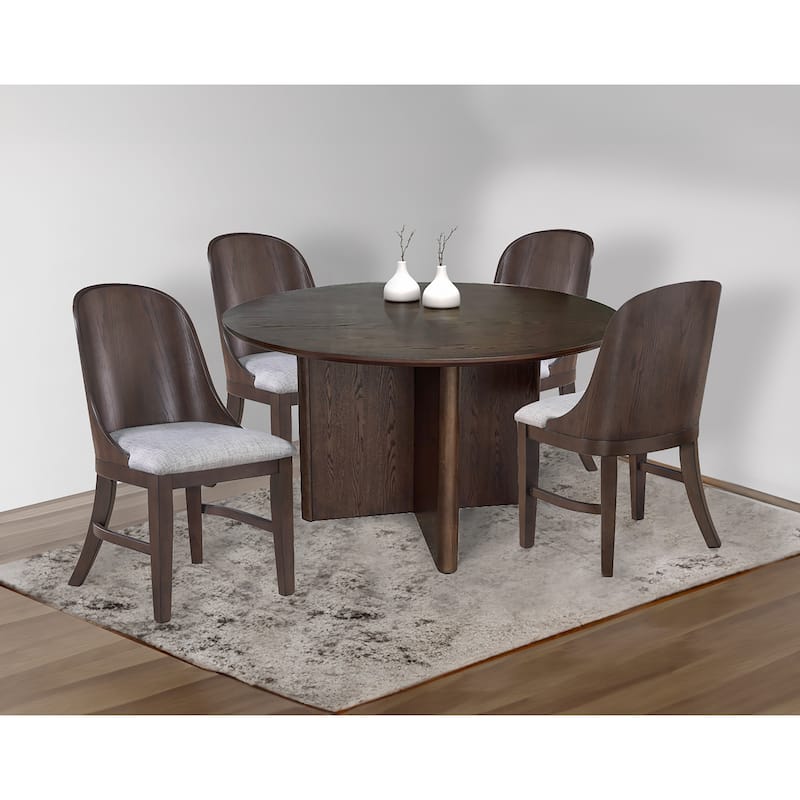 2pc Mid-Century Modern Upholstered Dining Chair Barrel Back Brown Walnut Finish Wooden Dining Room Furniture