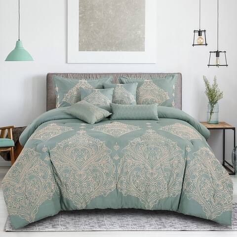 Wellco Bedding Comforter Set Bed In A Bag - 7 Piece - Luxury Oversized Comforters,Queen,King
