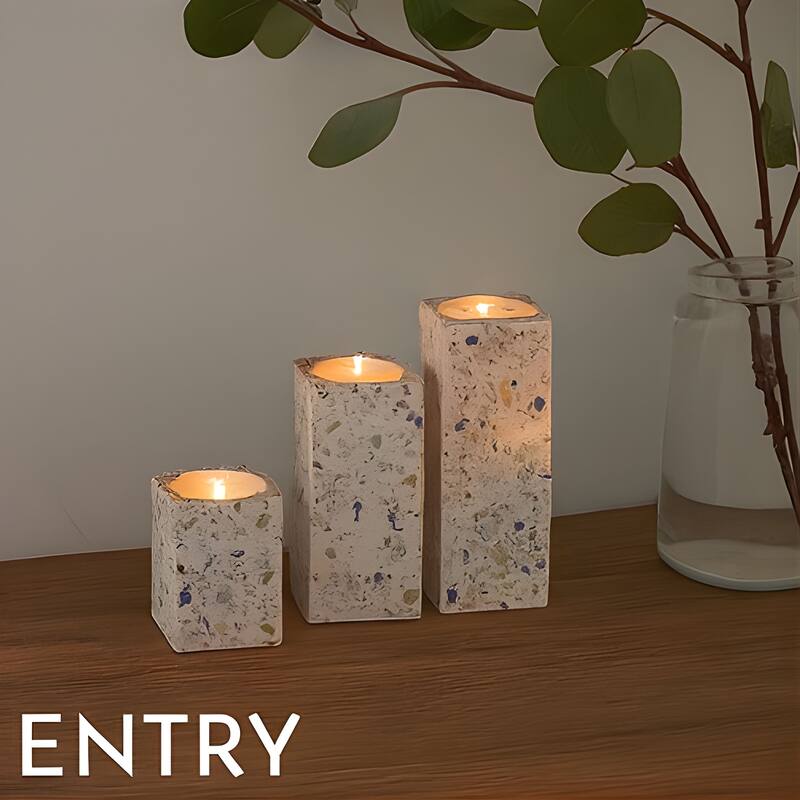 Pink Set of Three Block Tealight Candleholders with Splatter Design