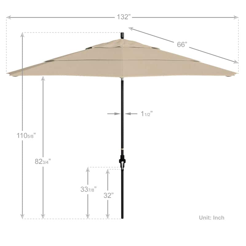 California Umbrella 11' Rd. Alum/Fiberglass Rib Market Umb,Crank Lift/Collar Tilt, Dbl Wind Vent, Black Finish, Olefin Fabric