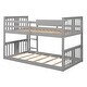 preview thumbnail 5 of 10, Gray Twin over Twin Size Solid Wood Bunk Bed with Ladder and Fence for Kids, Bedroom