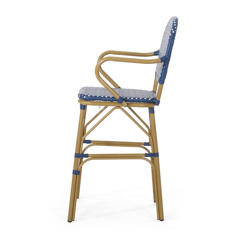 Outdoor Wicker and Aluminum Barstools, Set of 2