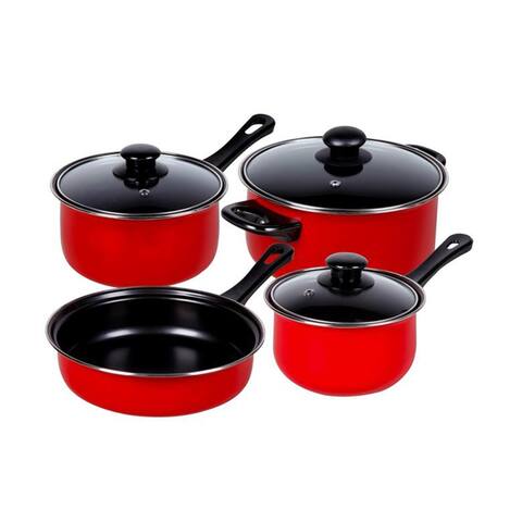 Gibson 7 Piece Carbon Steel Nonstick Pots and Pans Cookware Set with Lids, Red
