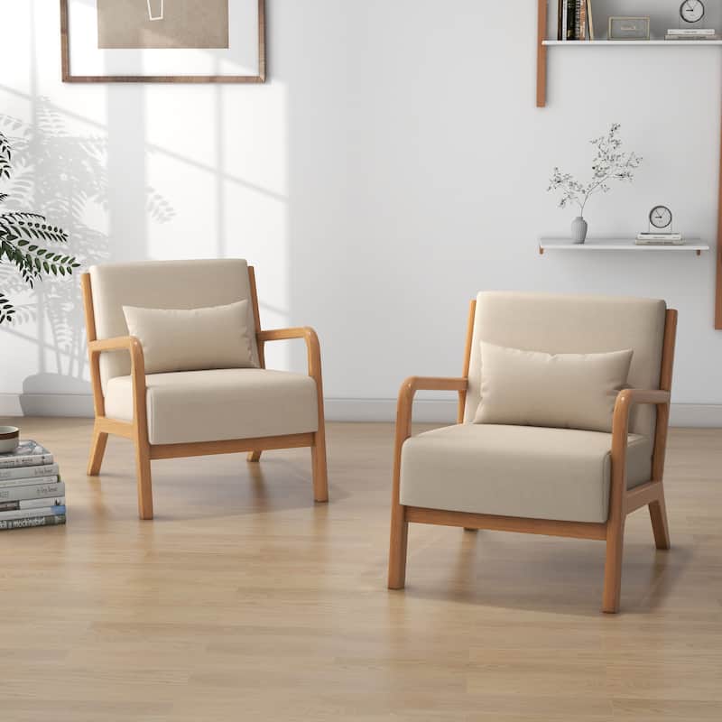 Leon Mid Century Modern Upholstered Accent Chairs Armchair Set of 2 - Beige-2Set
