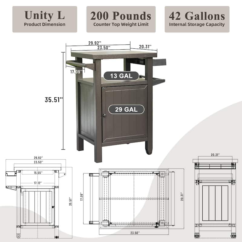 Grill carts Outdoor with Storage and Wheels, Whole Metal Portable Table and Storage Cabinet for BBQ, Deck, Patio, Backyard