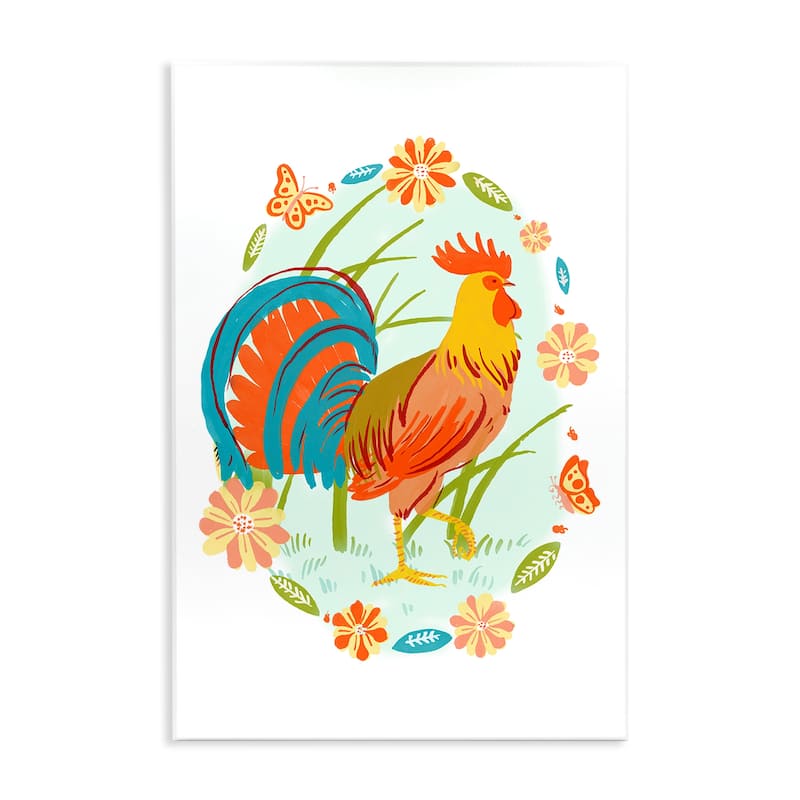 Stupell Rooster with Butterflies Border Wall Plaque Art Design By Hannah Moren - 10 x 15
