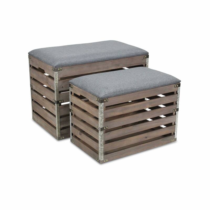 Wood Linen Upholstered Entryway Storage Benches Set with Flip Top - 14” D x 24” W x 17.5” H