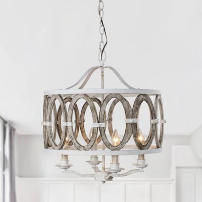 18.9" Farmhouse Driftwood 4-Light Entwined Ovals Chandelier