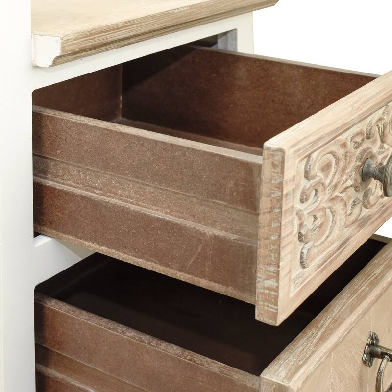 30" Tall Wooden Cabinet with 5 Drawers and 1 Door in Natural