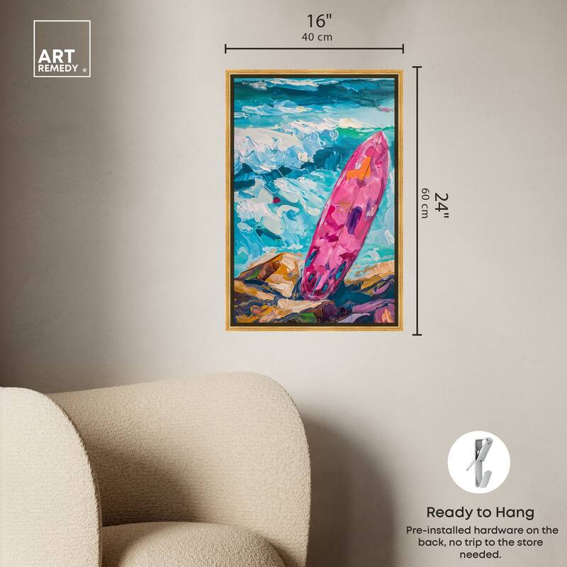 Art Remedy Just A Little Break Wave Framed Colorful Coastal 1 Piece Canvas Wall Art