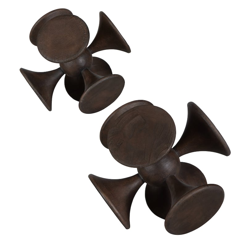 Symmetric Wooden Sculpture - 10" - Brown - Set of 2