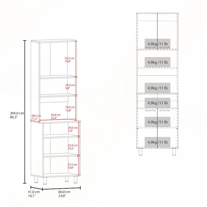 Kitchen Pantry with Open Storage and 4 Doors