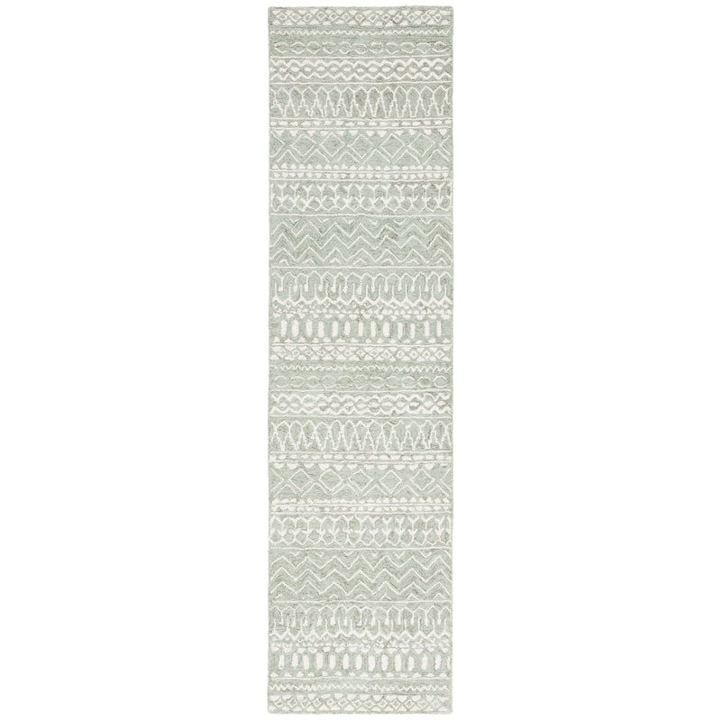 SAFAVIEH, Handmade Micro-Loop Fedosia Wool Rug - 2'3" x 9' Runner - Sage/Ivory