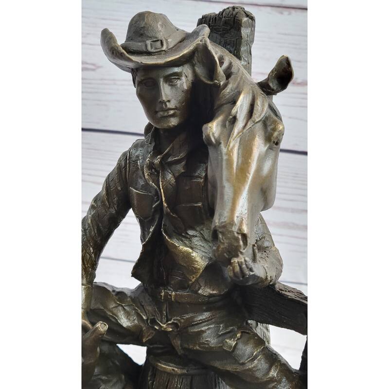 Cowboy Horse Sitting Having A Drink Bronze Statue Sculpture Country Western
