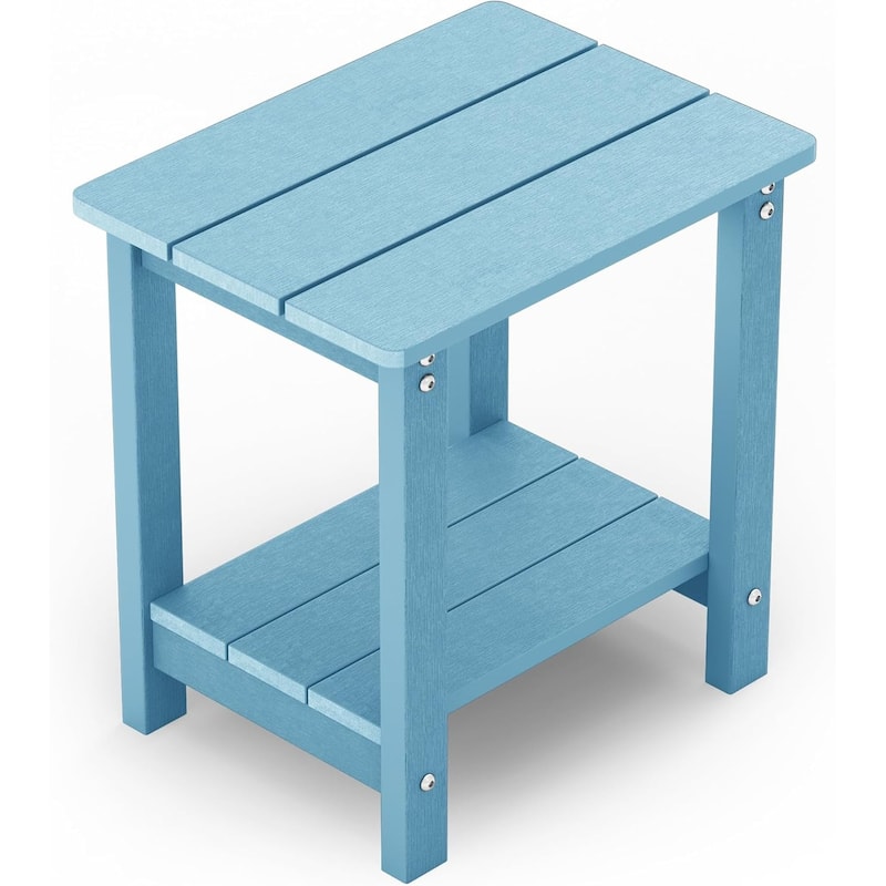 WINSOON All Weather HIPS Outdoor Side Tables 2-Tier Adirondack Tables End Tables 18inch - Blue Square Table
