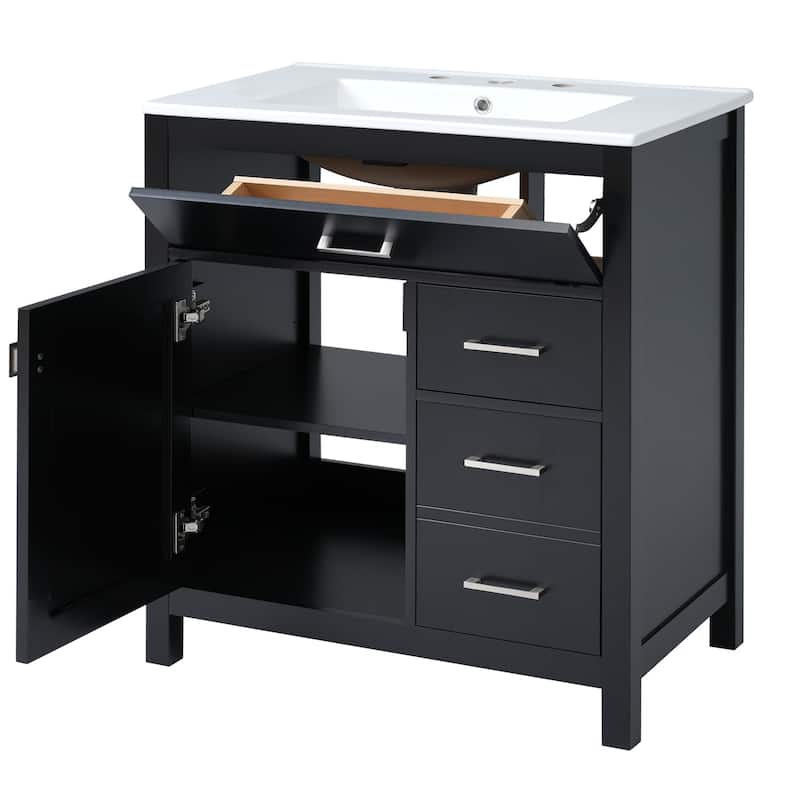 30 in. W x 18.3 in. D x 33.6 in. H Single Sink Freestanding Bath Vanity with White Ceramic Top