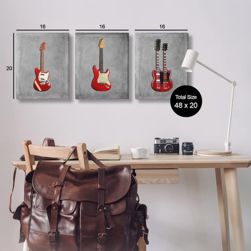 Stupell Red Guitars Collection Canvas Wall Art Design By Mark Rogan (Set of 3)