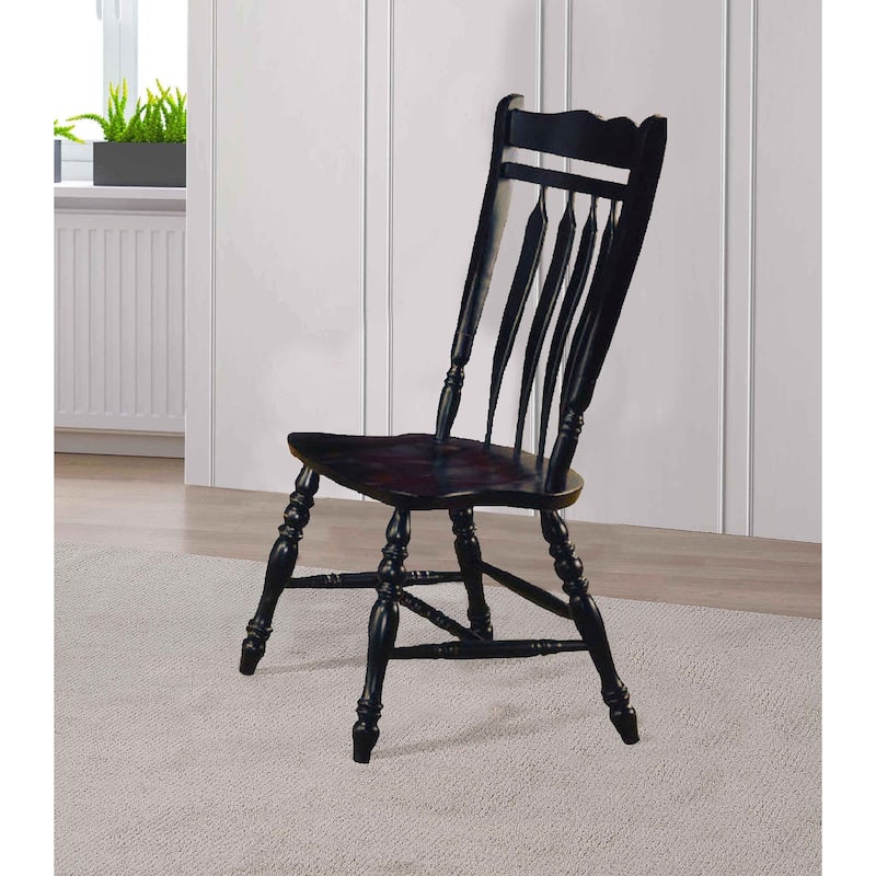 Distressed Wooden Side Chairs - 42" - Black - Set of 2