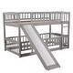 preview thumbnail 28 of 34, Twin Over Twin Wooden Bunk Bed,Low Bunk Bed with Built-In Ladders and Slides