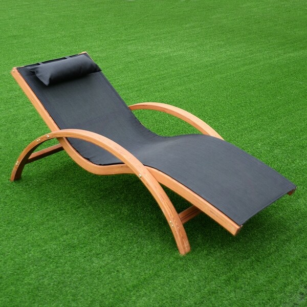 Costway Lounge Chair Larch Wood Beach Yard Patio Camping Costway Lounge Chair Larch Wood Beach Yard Patio Camping Lounger W Headrest