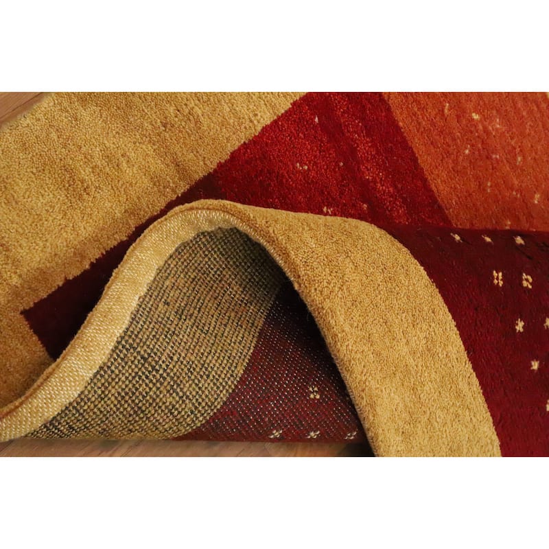 Hand Knotted Oriental 100% Wool Carpet Modern Stripe Oranges & Rust Gabbeh Area Rug - 6' 6'' X 4' 7''
