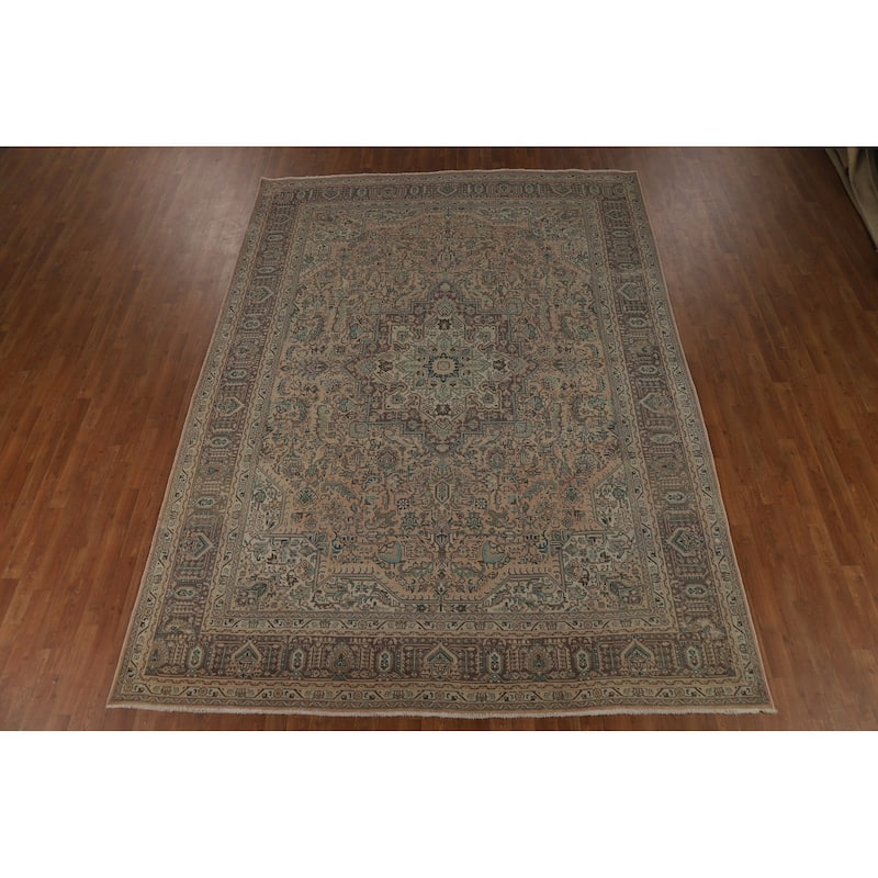 Tabriz Persian Vintage Area Rug Hand-Knotted Peach Wool Carpet - 8'4" x 11'3"