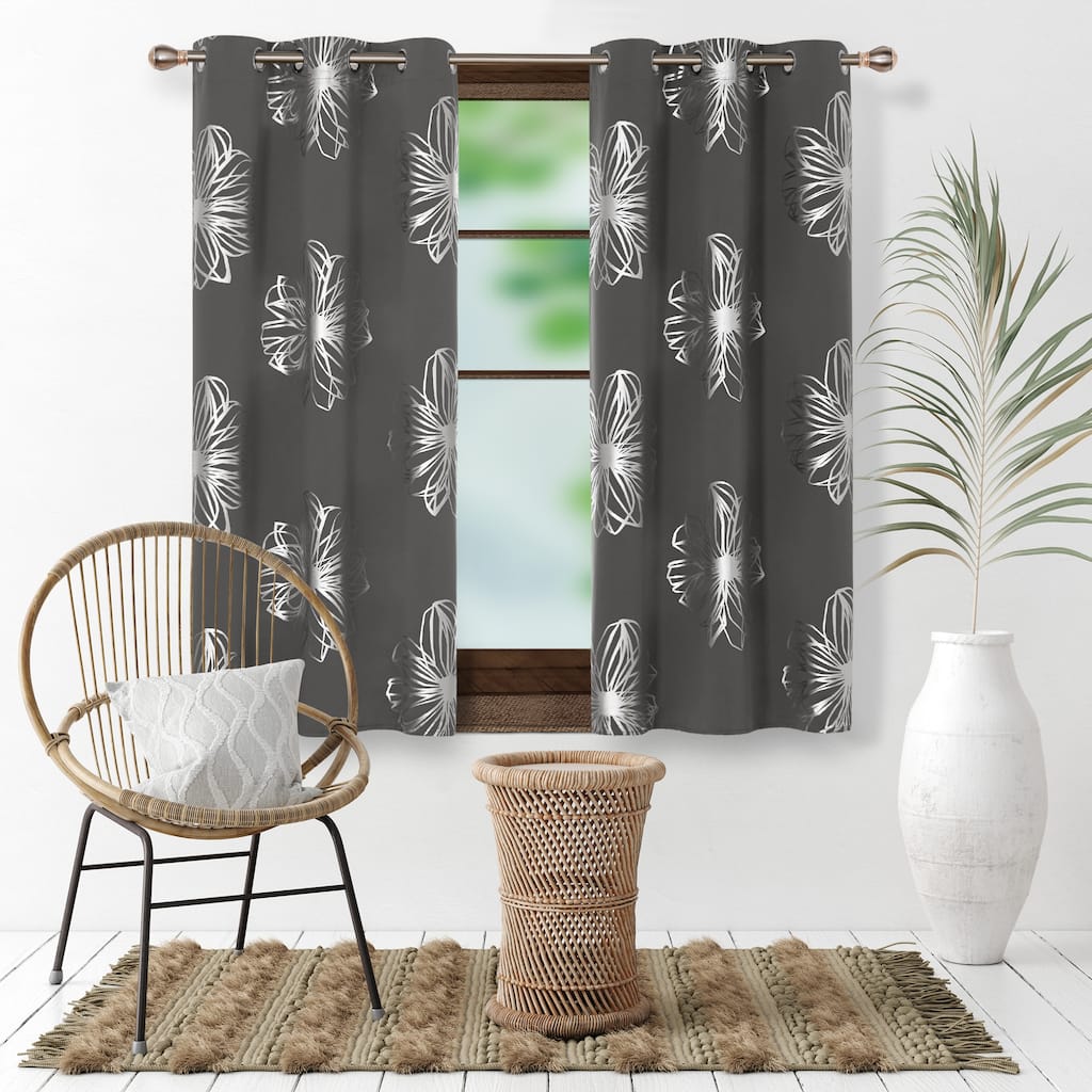 Deconovo Silver Floral Thermal Insulated Curtain Panel Pair(2 Panel)