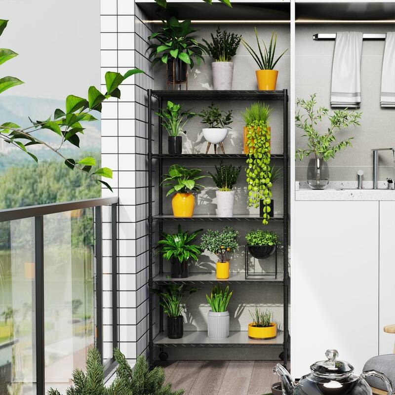 3/5/6-Tier Adjustable Heavy Duty Wire Shelving Unit with Wheels, Chrome/Black/White
