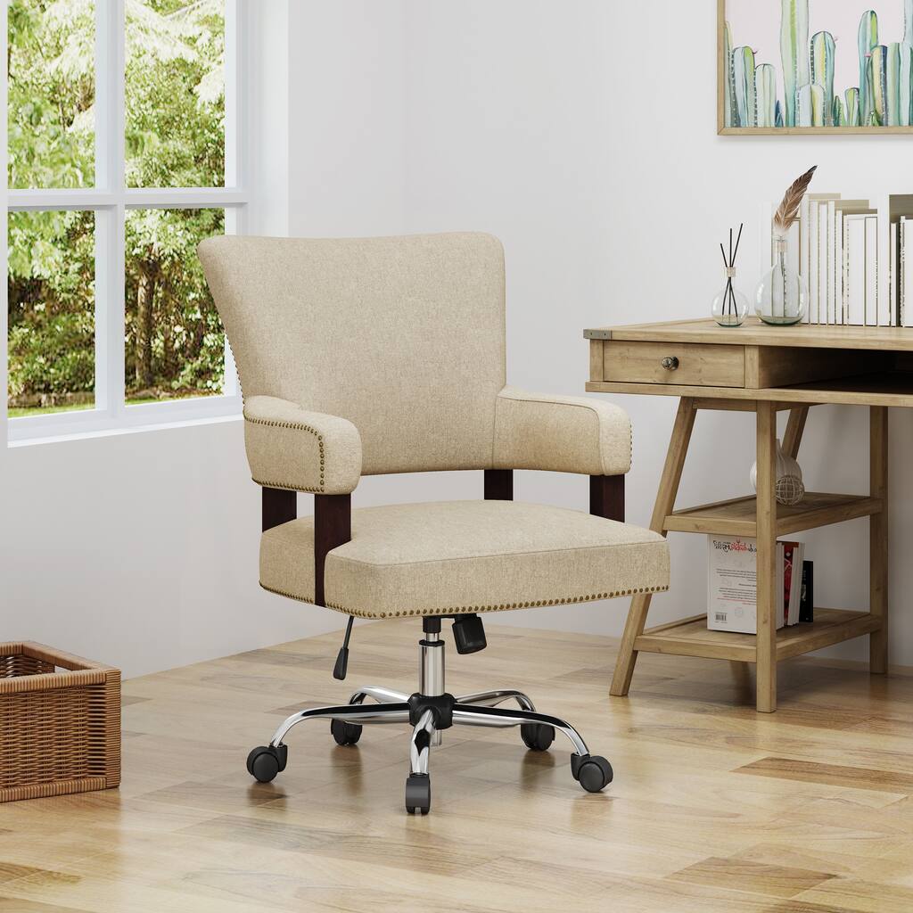 Upholstered Office Chair with Hand-Made Nailhead Decoration, Wheat