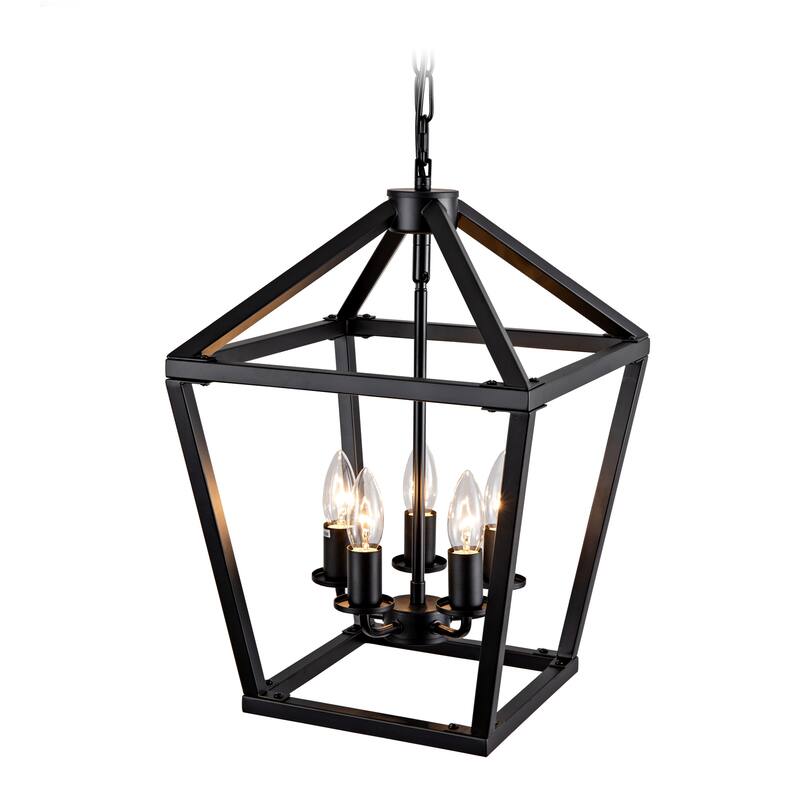 Farmhouse Lantern Chandelier 5-Light with Rustic Open Cage and Adjustable Hanging Height