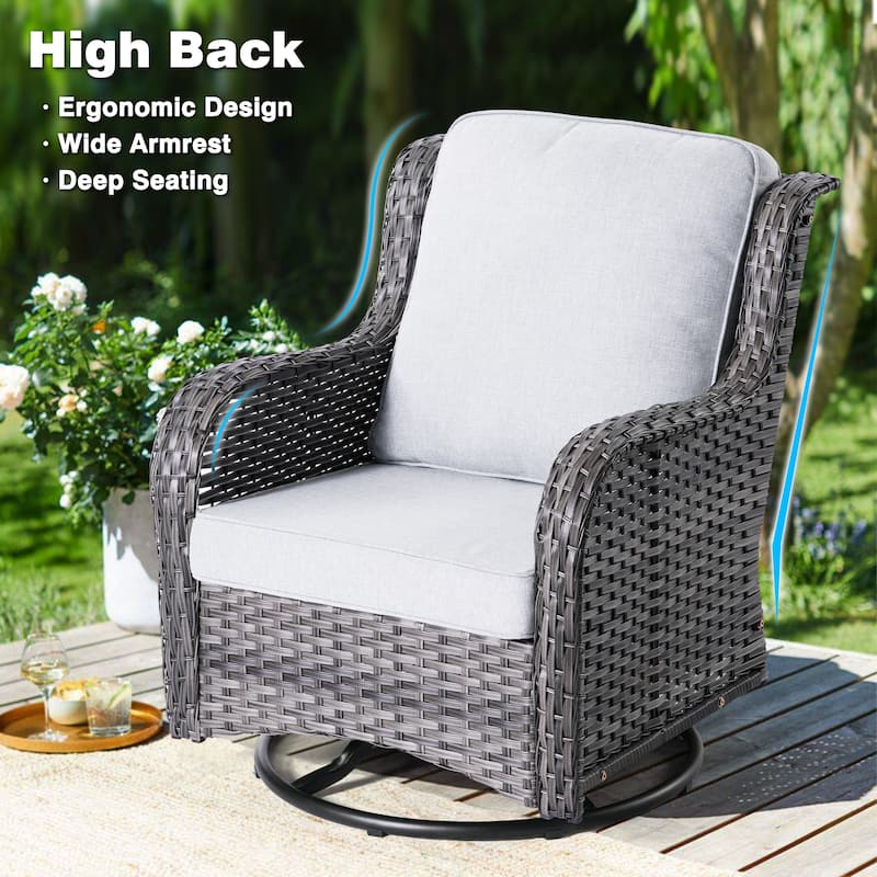 OVIOS 3-piece Patio Wicker Swivel Chair Set