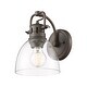 preview thumbnail 3 of 1, Golden Lighting Duncan 1-Light Wall Sconce - Rubbed Bronze - Clear Glass