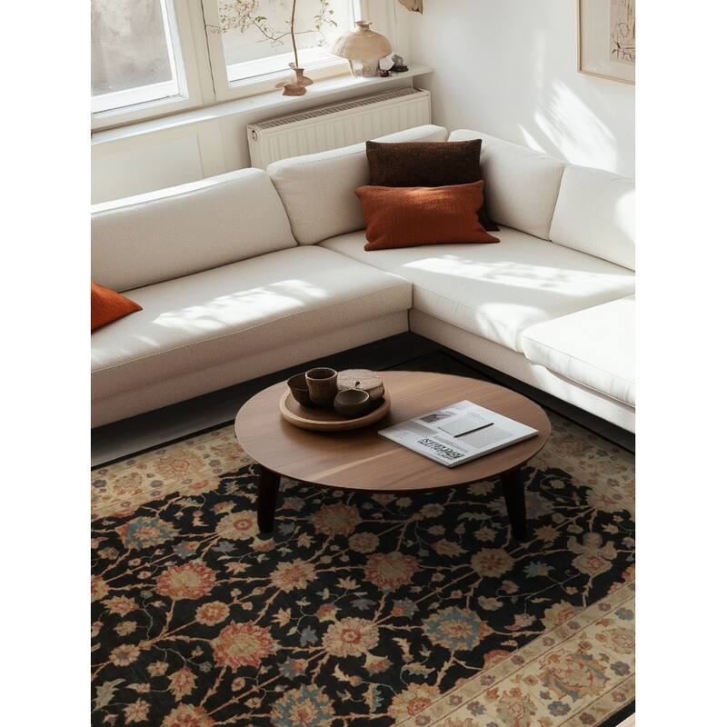 Hand Knotted Oriental 100% Wool Carpet Traditional All-Over Black Peshawar Area Rug - 10' 4'' X 7' 0''