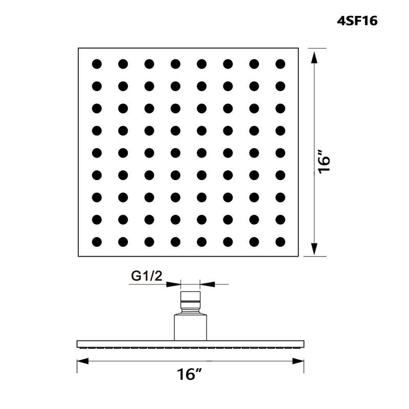 Topcraft Stainless Steel Square Rain Shower Head - 16*16