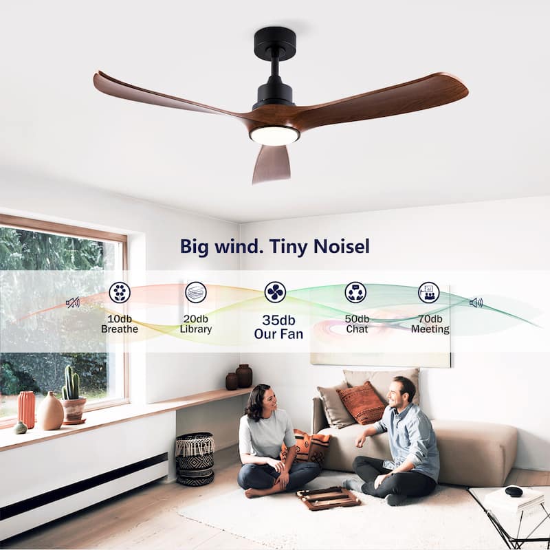 52 Inch Modern Ceiling Fan With 3 Color Dimmable 3 ABS Blades Remote Control Reversible DC Motor With Led Light