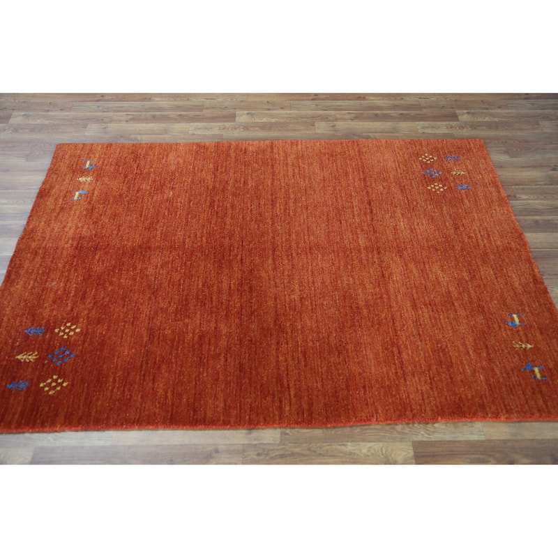 Tribal Orange Gabbeh Indian Rug Hand-Knotted Wool Carpet - 4'0" x 5'10"