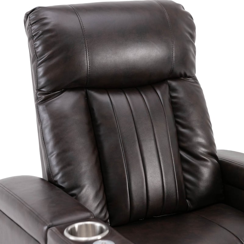 Roomfitters Power Recliner Seat with Storage Arms Cupholders Swivel Tray and Phone Stand, Brown